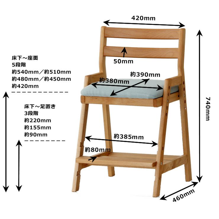 学習机リッケセットのチェアサイズ