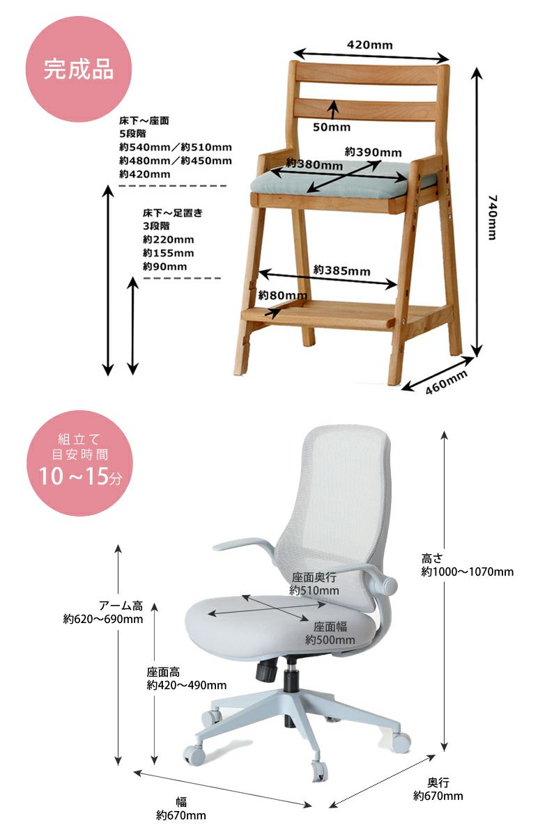 学習机リッケセットのチェアサイズ