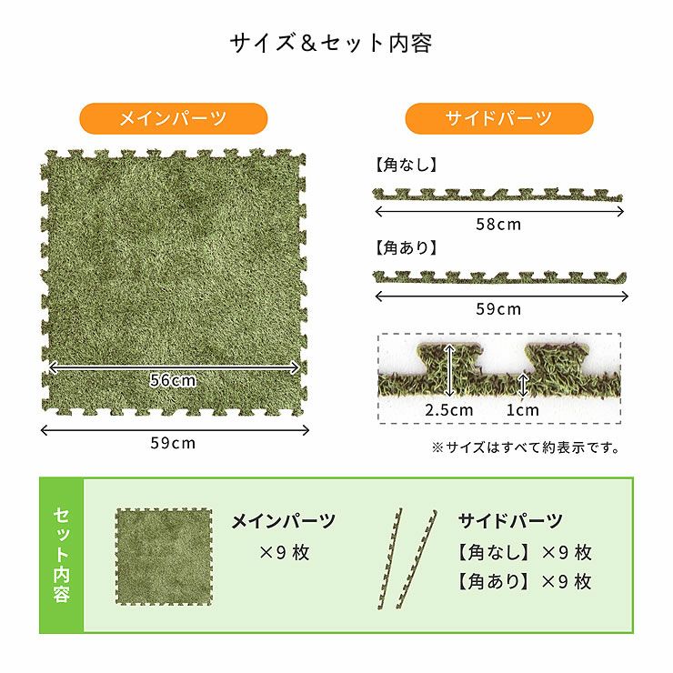 芝生風ジョイントマットのサイズ＆セット内容