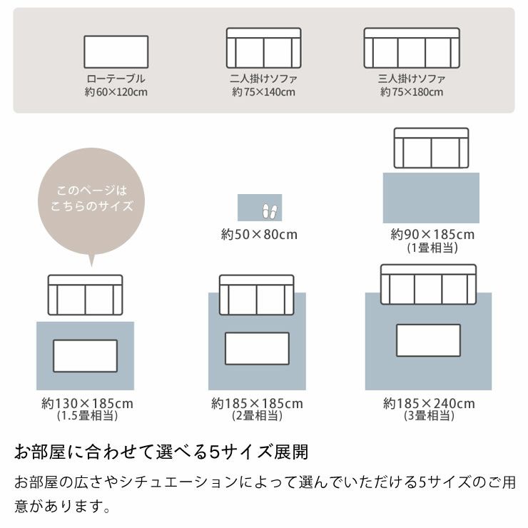 お部屋に合わせて選べる5サイズ展開のインド綿ラグ・マット（130×185cm）