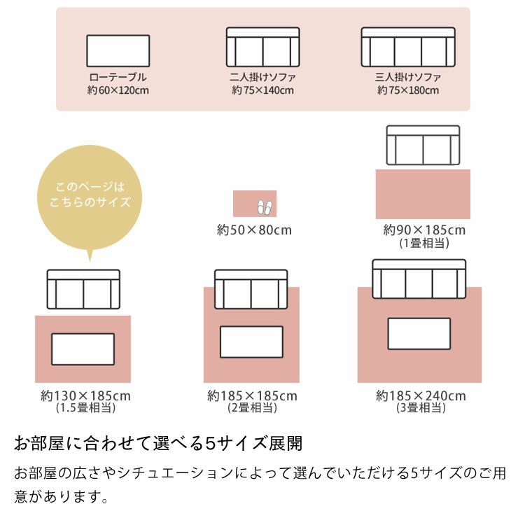 お部屋に合わせて選べる5サイズ展開のインド綿ラグ・マット（130×185cm）