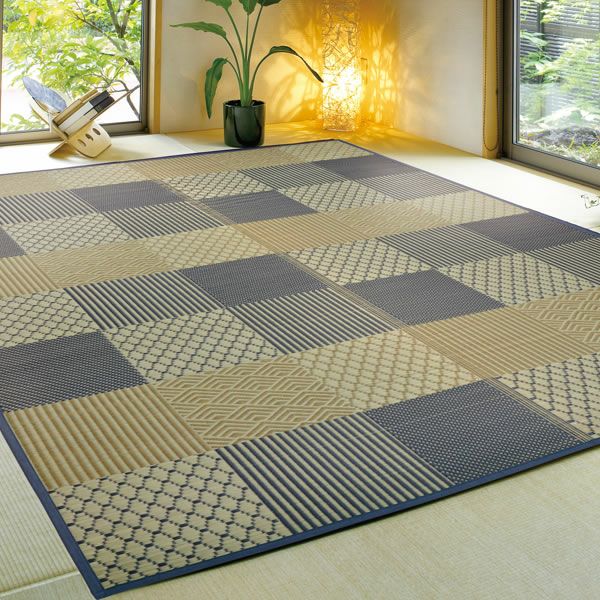 和風パッチワーク柄のい草ラグ(176×230cm) 裏貼り加工　_詳細02