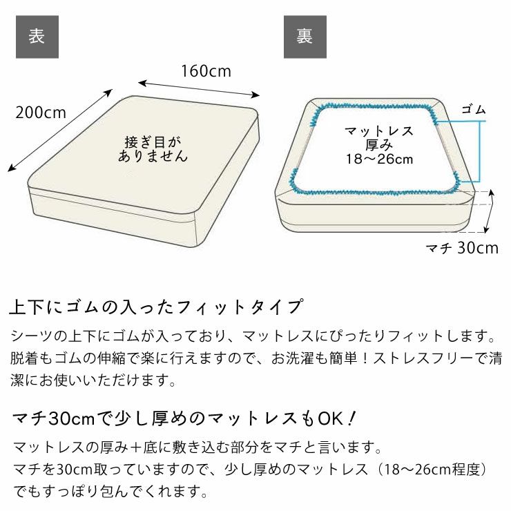 エジプト綿のワンランク上の肌ざわりベッドシーツ クイーンサイズ（160×200cm）_詳細08