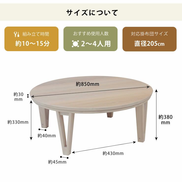 家具調こたつ円形のサイズについて