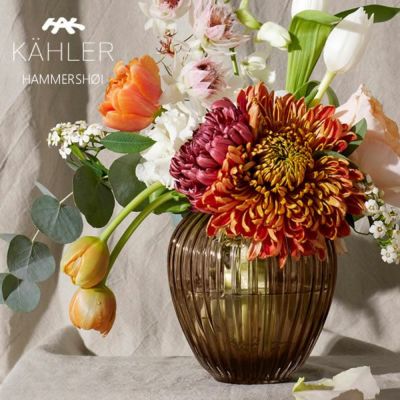 KAHLER HAMMERSHOI (ケーラー ハンマースホイ)フラワーース 花瓶 吹きガラス 高さ18.5cm ウォールナット