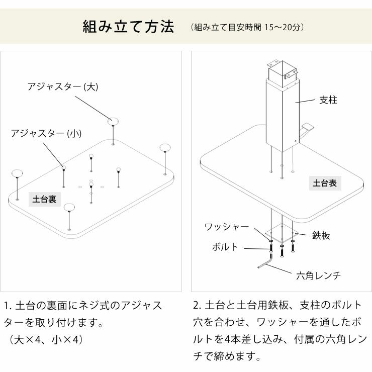 ガス圧式フットペダル昇降テーブルの組み立て方法