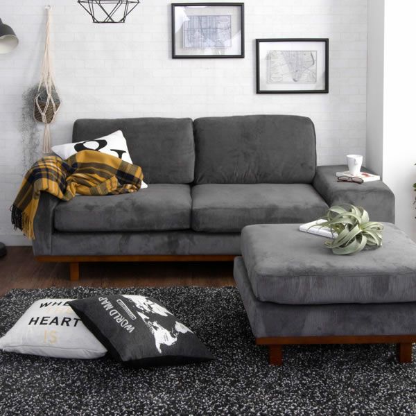 肌触りの良いコーデュロイ生地を使用したソファ 3人掛け（オットマン付き）