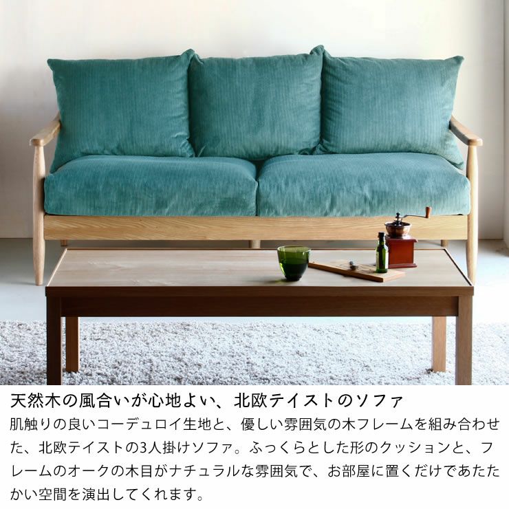 木枠の装飾パネルが美しい！AshleyFurnitureのベージュ色3人掛けソファー