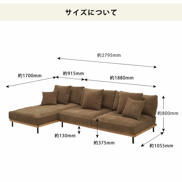 3人掛けソファ+カウチソファーセットのサイズについて