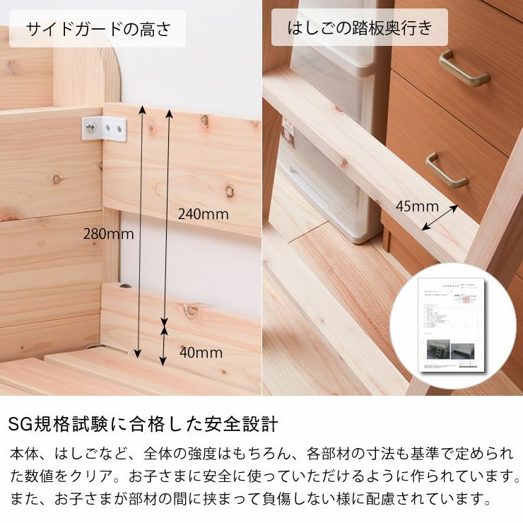 SG規格試験に合格した安全設計のロフトベッド