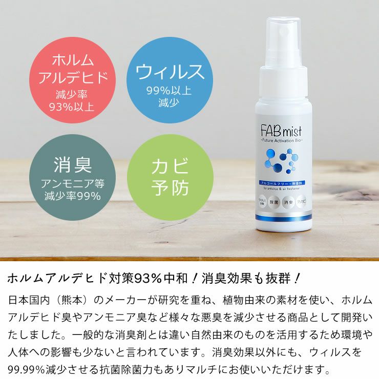 ホルムアルデヒド減少率93%・消臭効果も抜群の消臭・除菌スプレー