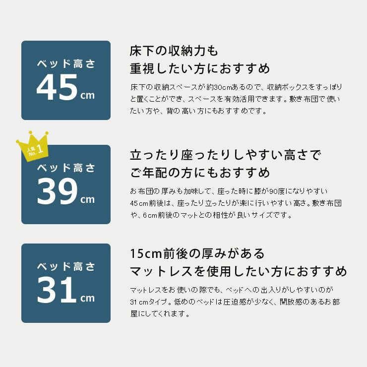 すのこベッドの高さ3タイプのおすすめポイント