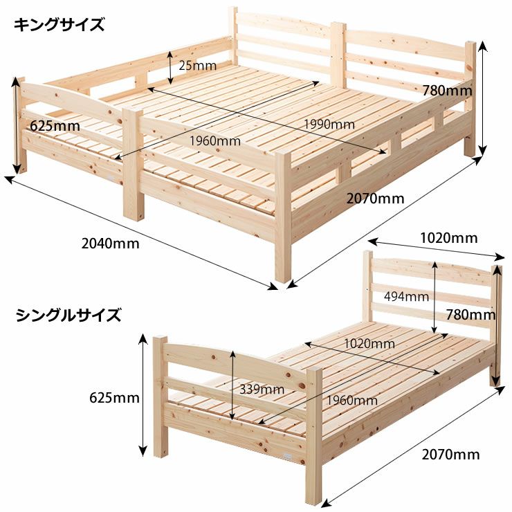 ツインベッド・シングルベッド時のサイズ