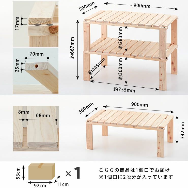 分割式シェルフの各サイズ