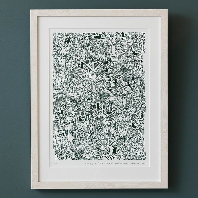 rabbits play,birds restアートポスターの正面