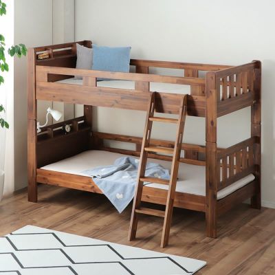 木の表情豊かな二段ベッド<br>2段ベッド すのこベッド ヴィンテージ風 オシャレ<br>※キャンセル不可