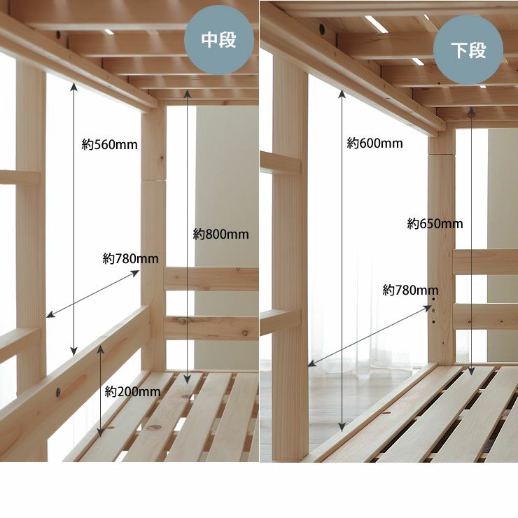 広島の家具職人が作る国産ひのき香る三段ベッド（すの 三段ベッド｜3段ベッド通販【家具の里】