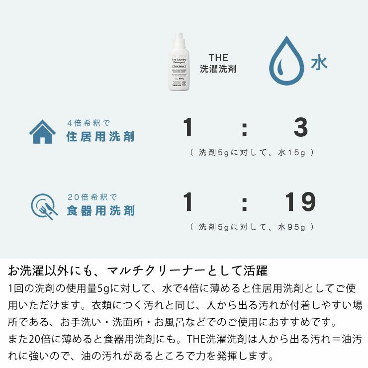 薄めてマルチクリーナーとしても使えるTHE洗濯洗剤