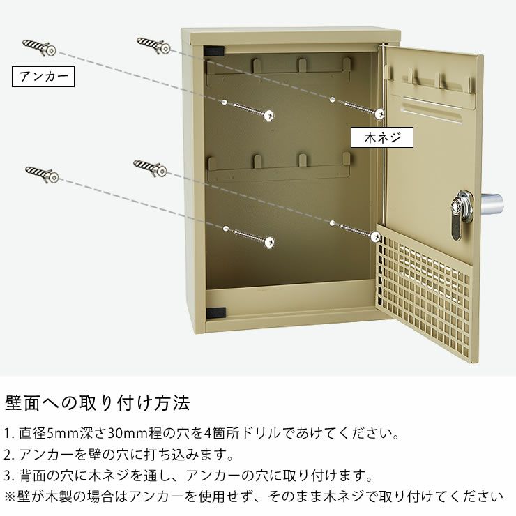 キーボックスの壁面への取り付け方法