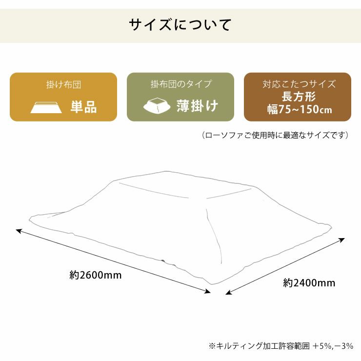 薄掛けこたつ布団のサイズ