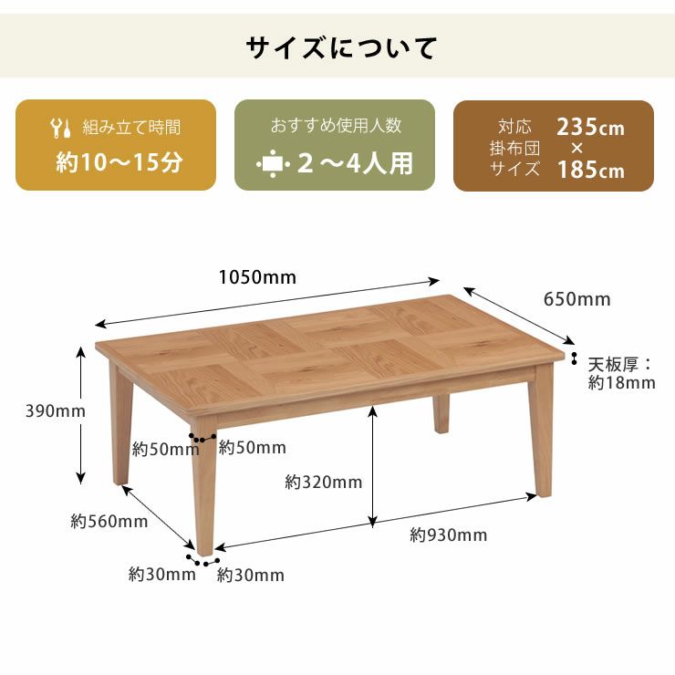 こたつテーブルのサイズについて