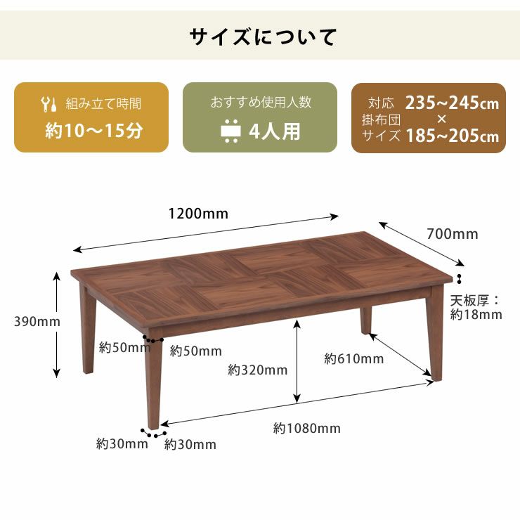 こたつテーブルのサイズについて