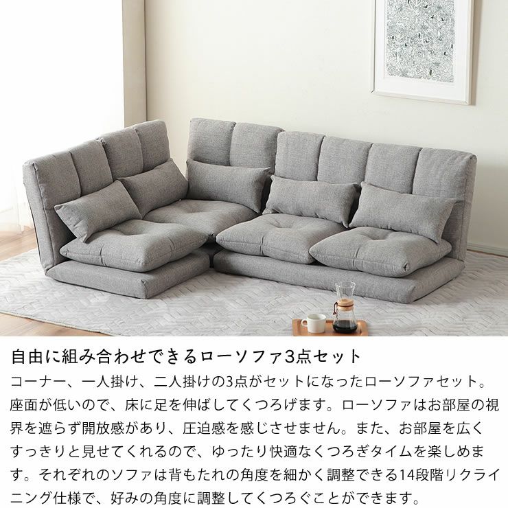 自由に組み合わせできるローソファ3点セット