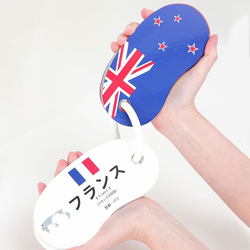 鮮やかな色彩と、楽しいイラスト、カラフルな リングカード・国旗