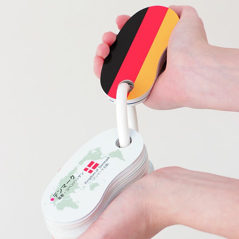 鮮やかな色彩と、楽しいイラスト、カラフルな リングカード・せかいじゅうの国旗