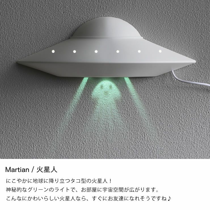 にこやかな火星人のUFOウォールライト（Martian）