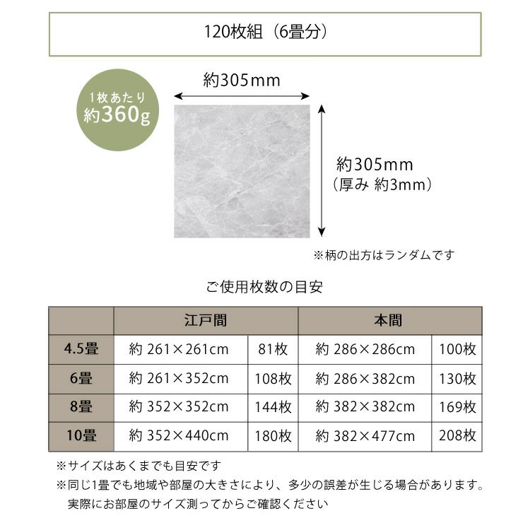 ストーン調フロアタイルのサイズについて