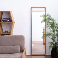 オーク材の壁立て掛け式大型ミラー※代引 ドレッサー・化粧品収納