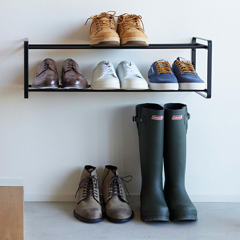 山崎実業 石こうボード壁対応ウォールシューズラックタワー 2段はスタイリッシュに収納できます