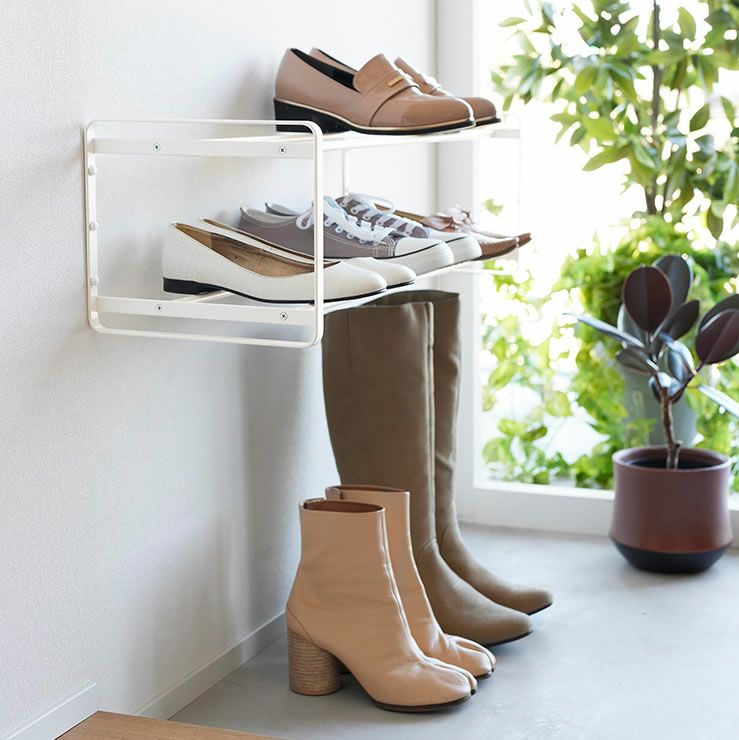 山崎実業 石こうﾎﾞｰﾄﾞ壁対応ウォールシューズラック タワーは玄関をすっきり美しくします