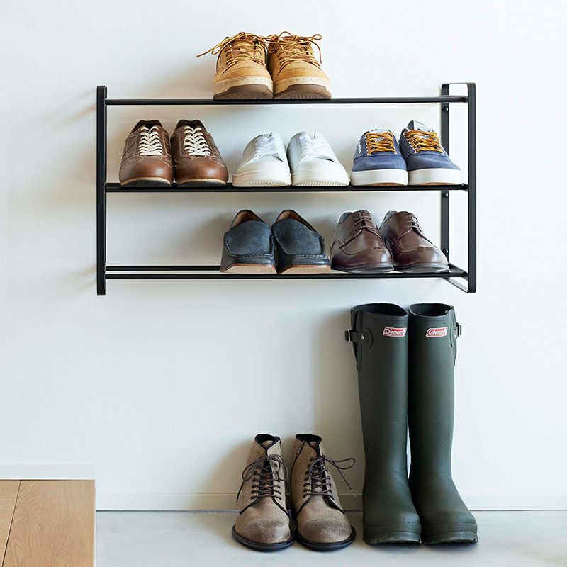 山崎実業 石こうボード壁対応ウォールシューズラックタワー 3段はスタイリッシュに収納できます