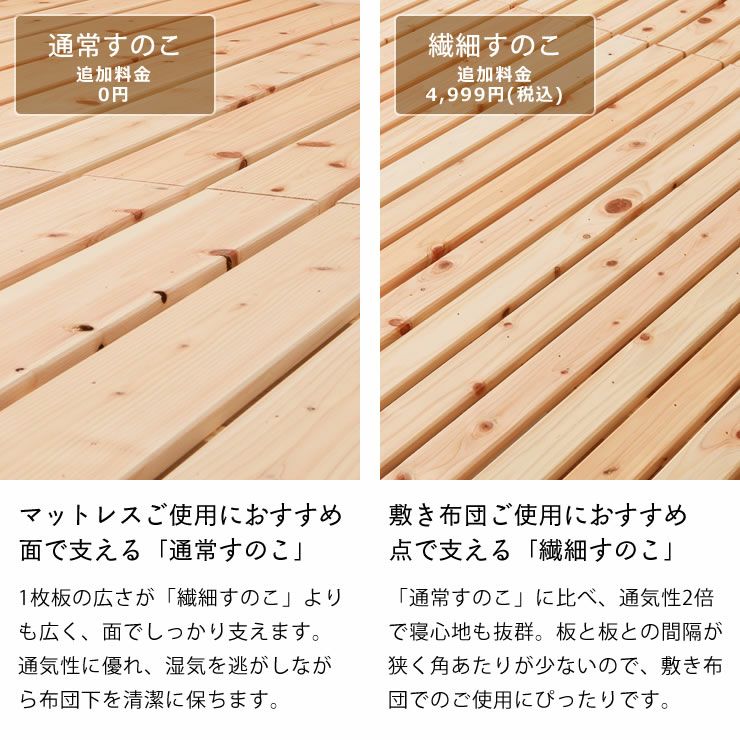 通常すのこと繊細すのこから選べるすのこベッド
