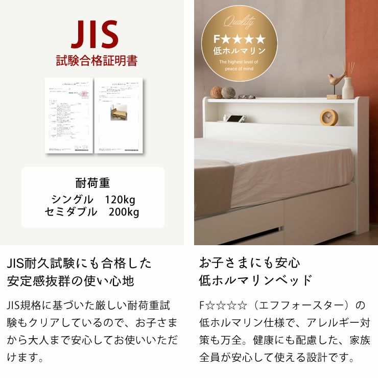 JIS耐久試験にも合格した収納ベッド・F☆☆☆☆