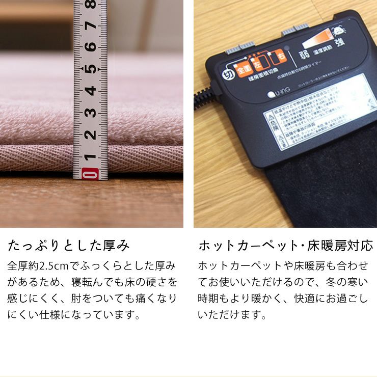 ホットカーペット・床暖房対応の厚めラグ