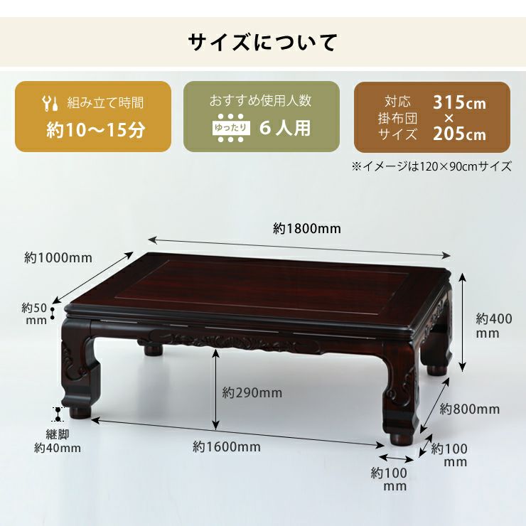 和モダンこたつ長方形 180cm幅のサイズについて
