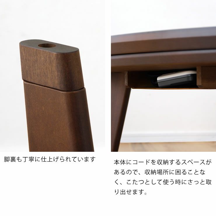 こたつの脚裏とコード収納について