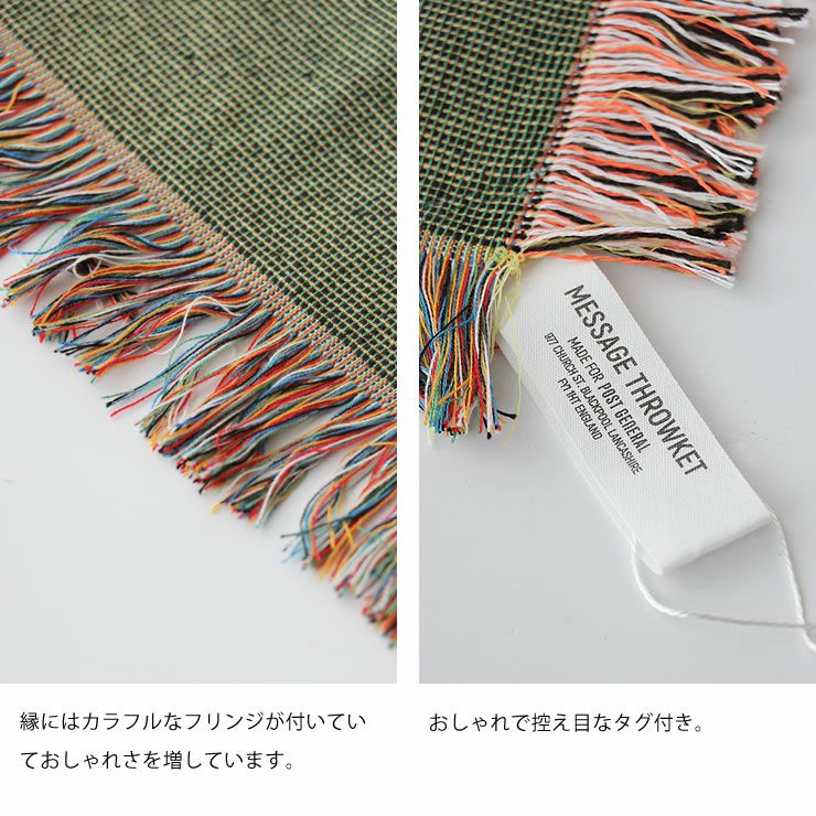 メッセージスローブランケットのフリンジ・タグ