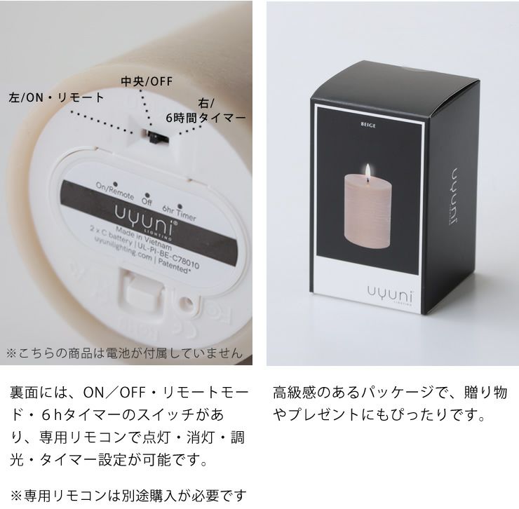 ピラーキャンドル ラスティックの詳細について_裏面とパッケージ