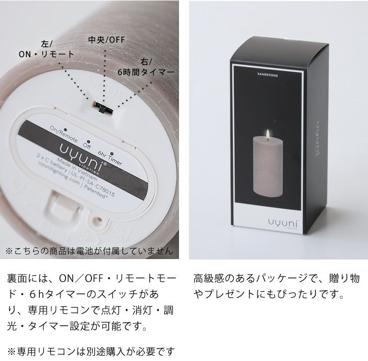 ピラーキャンドル ラスティックの詳細について_裏面とパッケージ