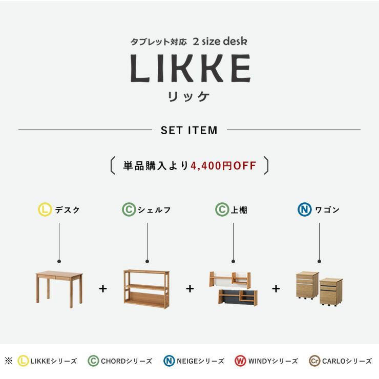 学習机・学習デスク4点セット（デスク+シェルフ+上棚+ワゴン）