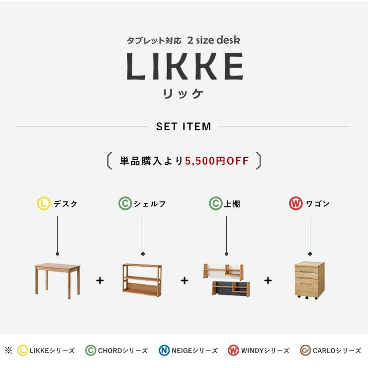 学習机・学習デスク4点セット（デスク+シェルフ+上棚+ワゴン）