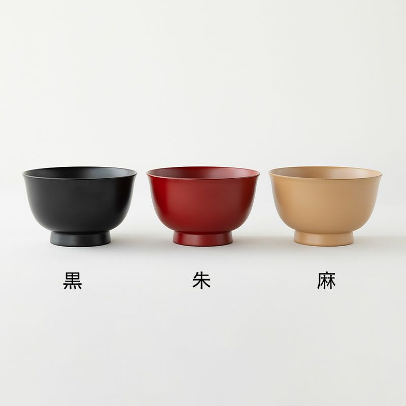 朝倉椀は3色展開（黒・朱・麻）